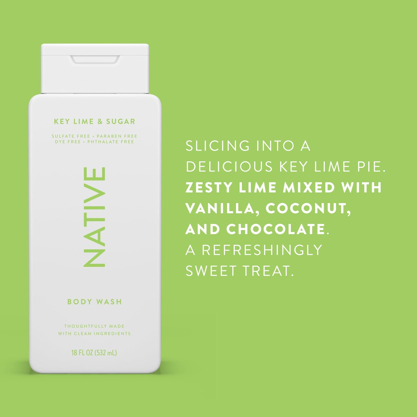 Native Body Wash Contains Naturally Derived Ingredients | For Women & Men, Sulfate, Paraben, & Dye Free Leaving Skin Soft and Hydrating | Key Lime & Sugar 18 oz - 2 Pk