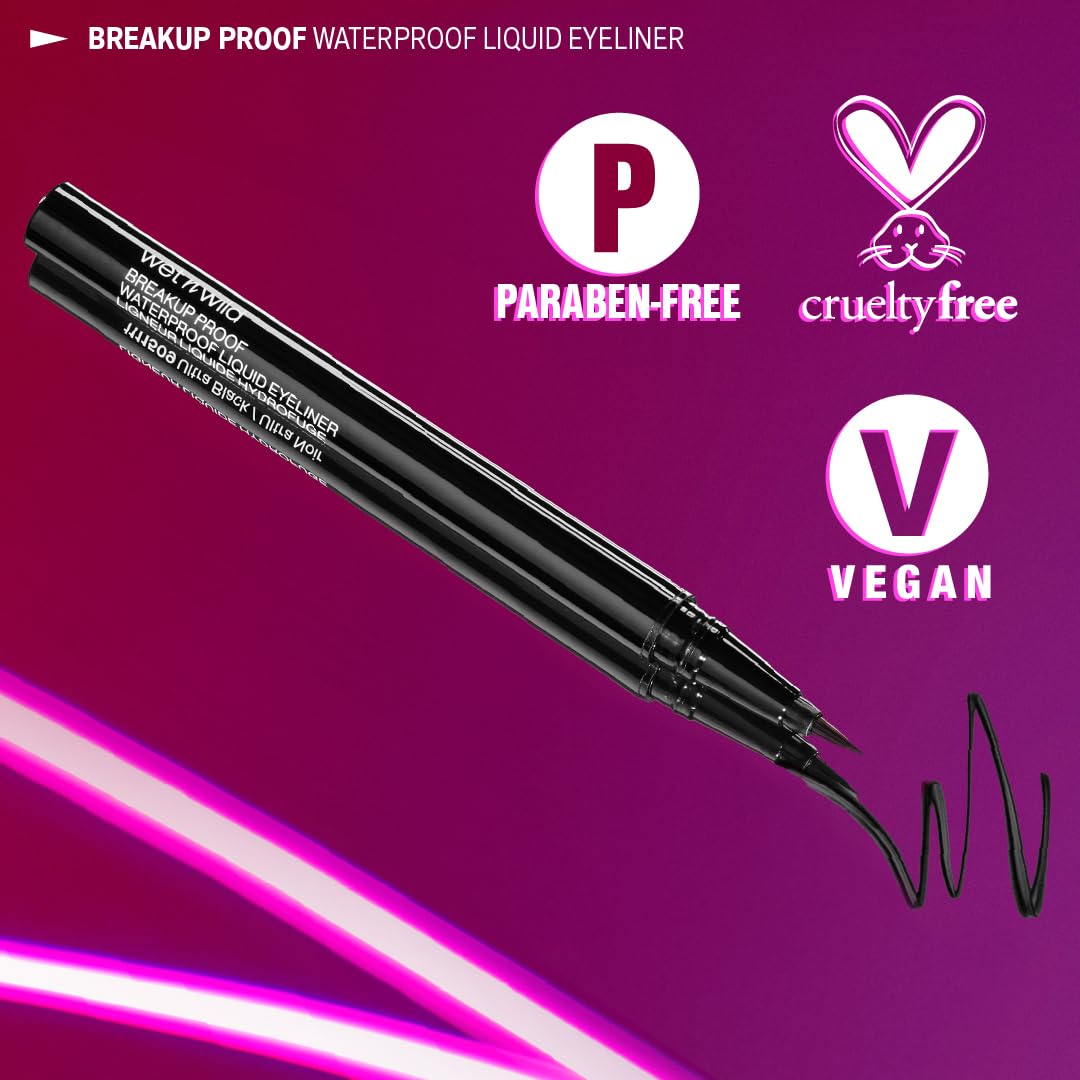 Wet n Wild Mega Last Liquid Eyeliner - Waterproof, Ultra-Fine Brush, 16-Hour Wear | Black, Cruelty-Free & Vegan