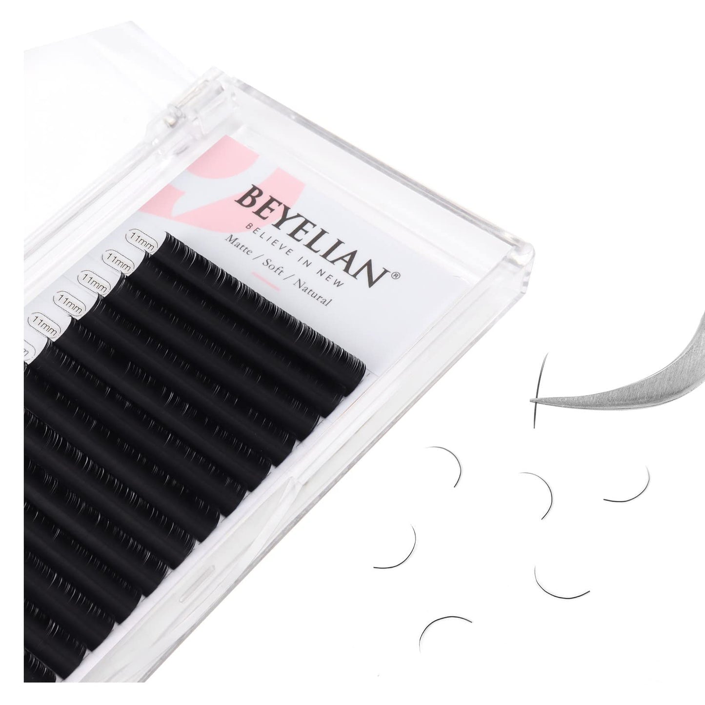 BEYELIAN Eyelash Extensions, Individual Lashes, 0.20mm D Curl 11mm Super Matte Classic Lash Extensions, Ellipse Flat Eyelash Extension, Light and Soft Natural Look for Professional Salon Use