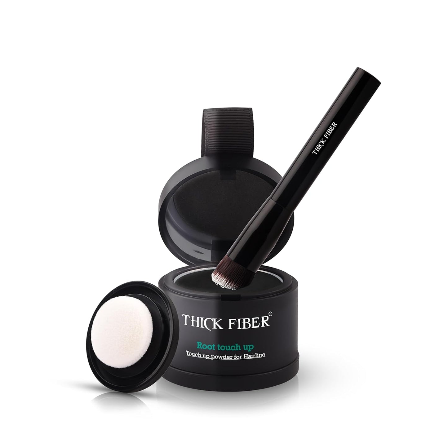 THICK FIBER Root Touch Up Powder - Water & Sweat Resistant Hair Loss Concealer Set for Women | Includes Brush (Black)