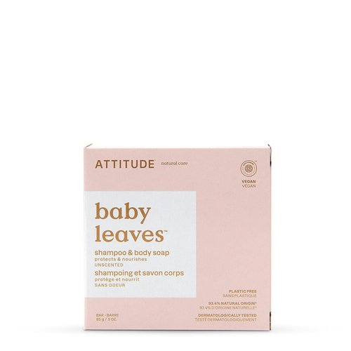 ATTITUDE Baby Shampoo & Body Soap Bar - Plastic-Free, EWG Verified, Vegan, Unscented | 3 Ounces