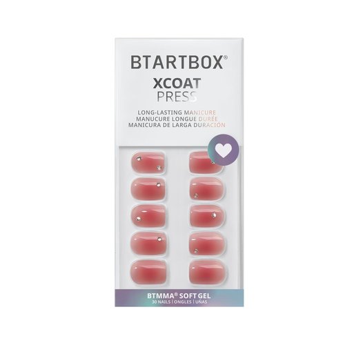 BTArtbox Press On Nails Short - Lamp-Curable Rhinestone Blush Red Square Press On Nails with Glue for Women, Semi-Transparent Soft Gel Glue On Nails in 15 Sizes - 30 Stick On Nails Kit, Cyber Crimson
