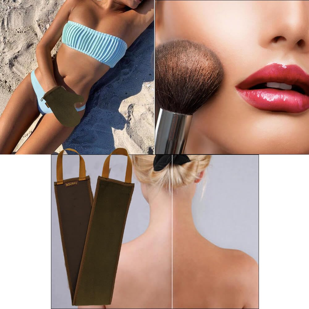 Skiennix Self Tanning Mitt Applicator Kit - Includes Exfoliating Glove & Face Tanner Brush | 4 Pack