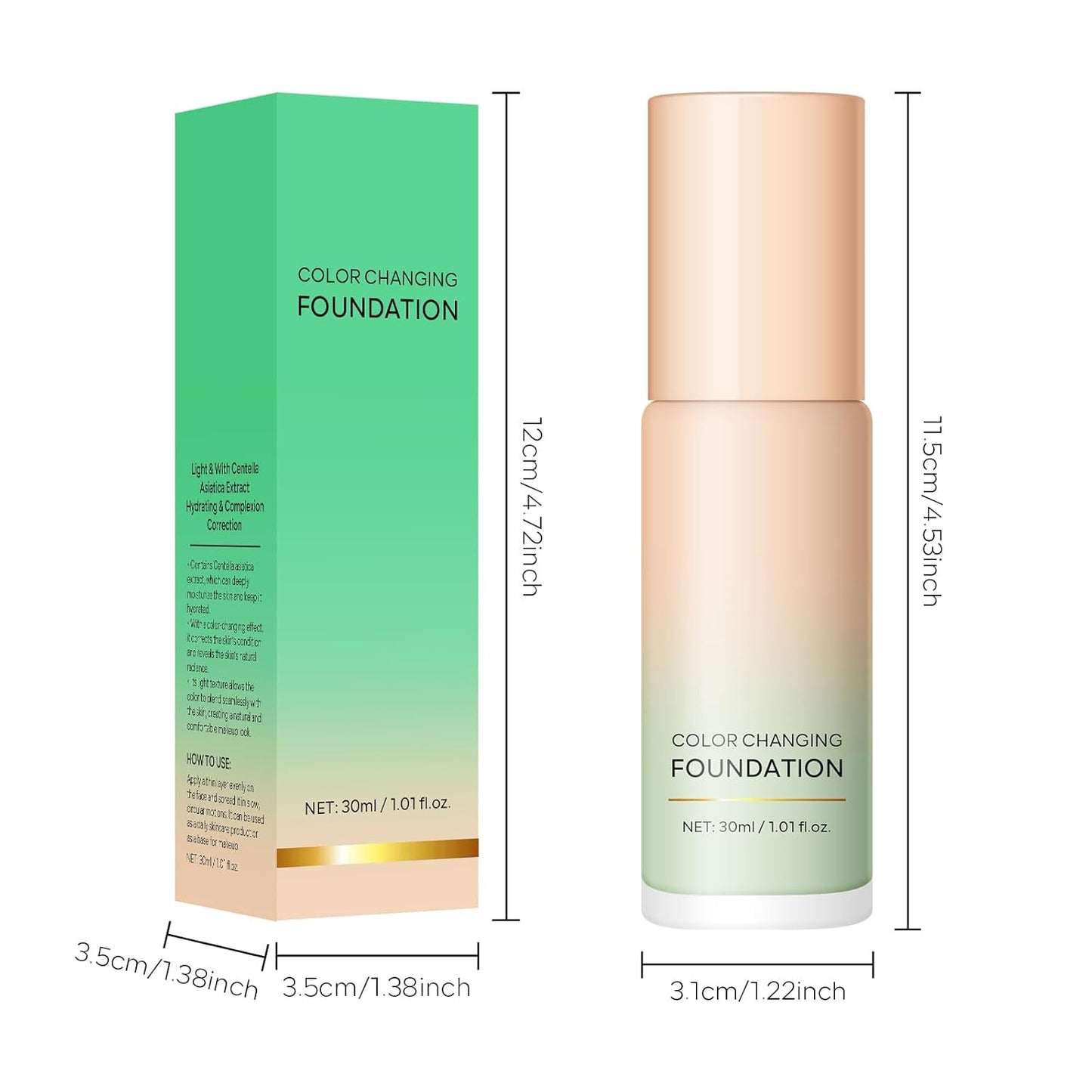 KYDA Color Changing Foundation - Lightweight CC Cream with Centella for Even Skin Tone | Hydrating & Sheer Coverage