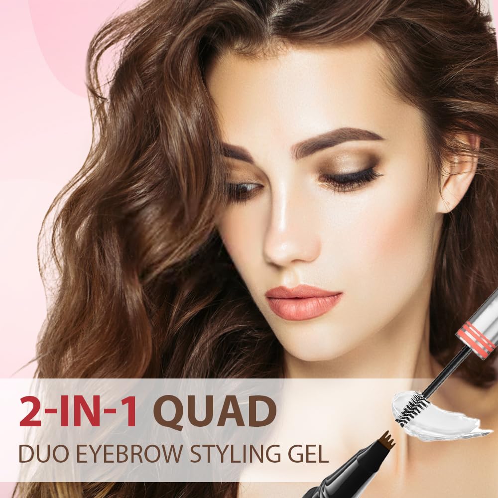 Skiennix 2-in-1 Dual-Ended Microblading Eyebrow Pen - Waterproof, Long-Lasting Gel with 4 Fork Tip Design - Light Brown