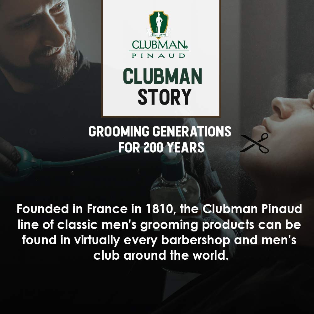 Clubman pinaud shave essentials set, dopp kit with whiskey woods after shave, shave soap, and shave brush