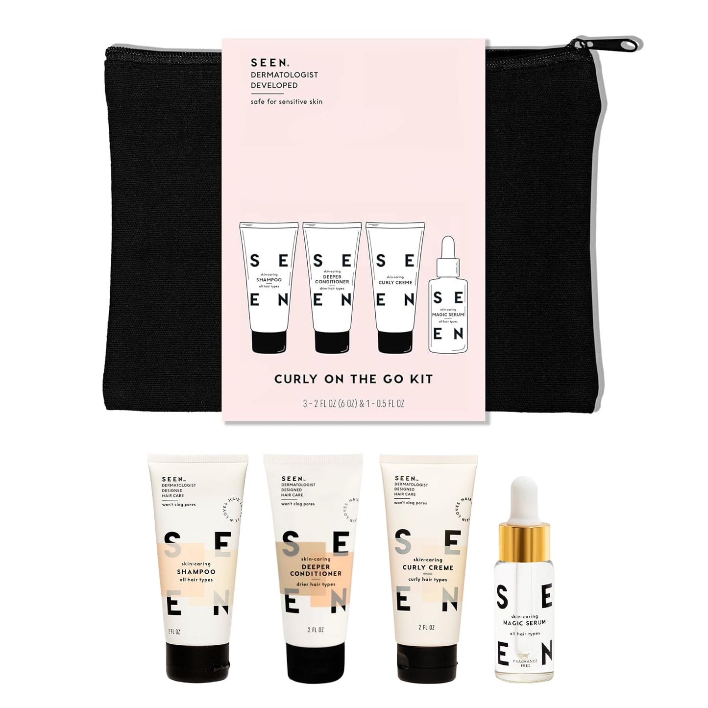SEEN Curly On The Go Kit | Curl-Defining Hair Bundle - Non-Comedogenic & Scented - Anti-Frizz Protection