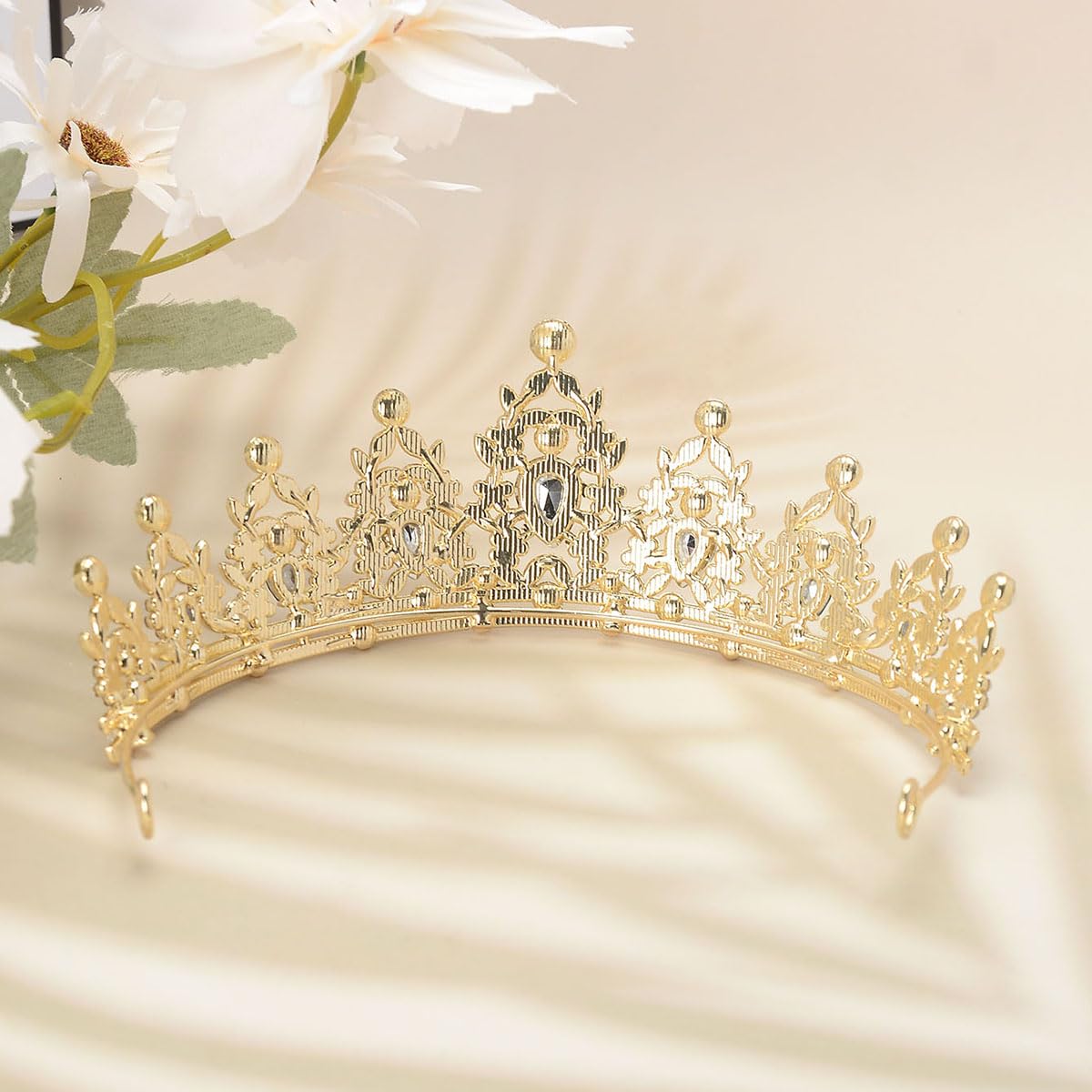 S SNUOY Crystal Tiaras for Women Green Queen Crowns Royal Gold Princess Crown for Party Halloween Costume Prom Birthday Wedding Headband