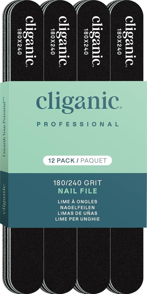 Cliganic Nail File Set - 12 Professional Emery Boards for Natural, Gel & Acrylic Nails | Washable Double-Sided