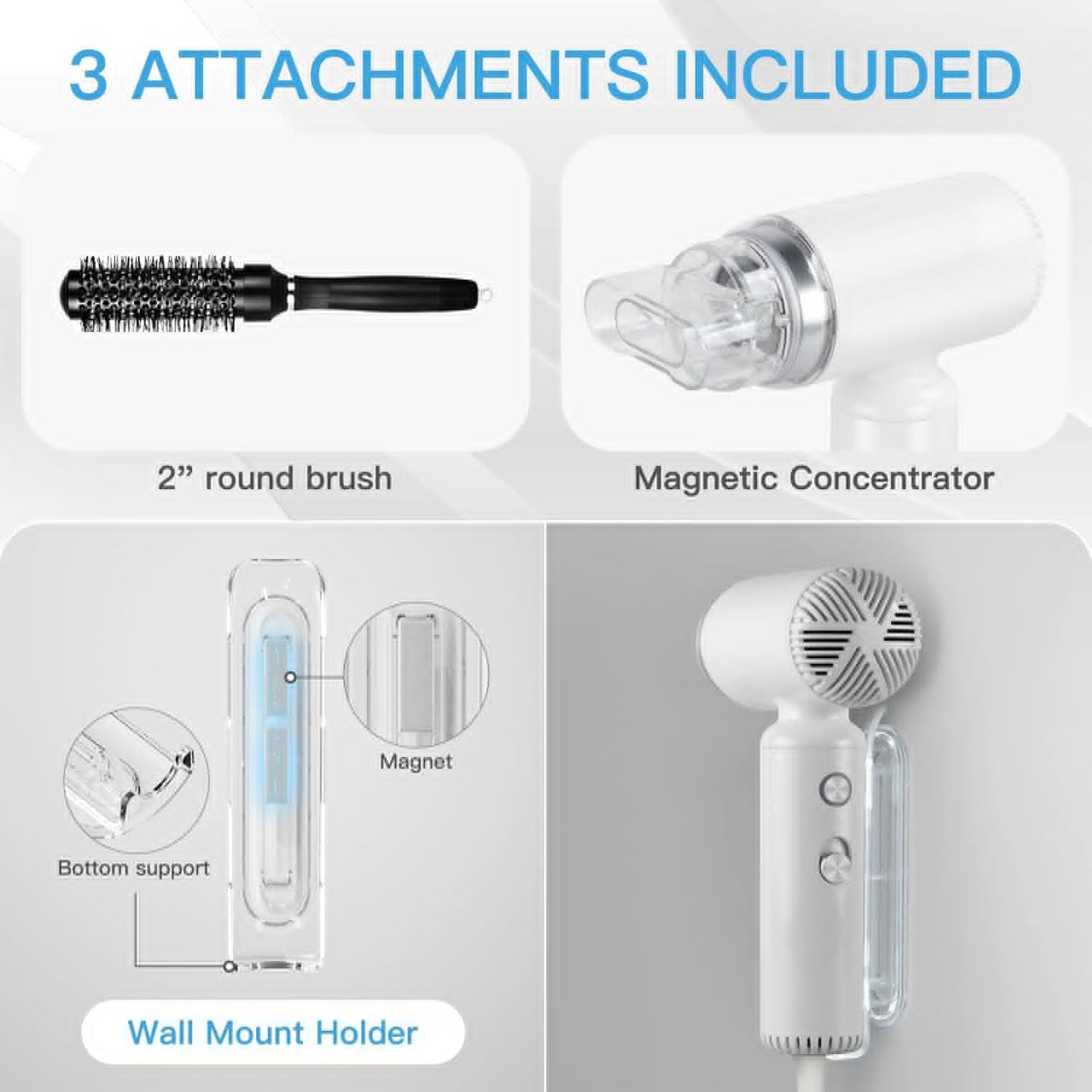 Skiennix High-Speed Ionic Hair Dryer - Portable Super Mini Design with 200 Million Negative Ions | Lightweight White