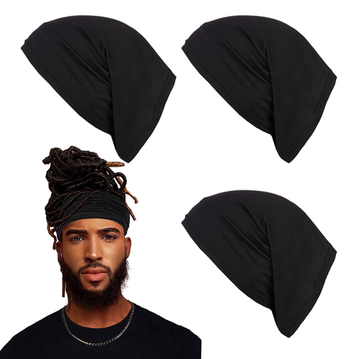 Leeven 6 Packs Sleep Cap Designed for Men with Natural Curly Wave Hair Dreadlock Cap Long Hair Dreads Head Wrap Sleeping Cap Hair Accessories Sleep Bonnet for Men for Woman