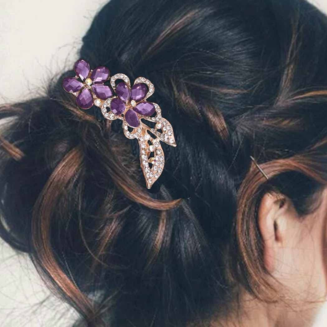 Bohend Rhinestone Hair Comb Flower Crystal Hairpieces Wedding Hair Accessories Jewelry for Women and Girls (violet)