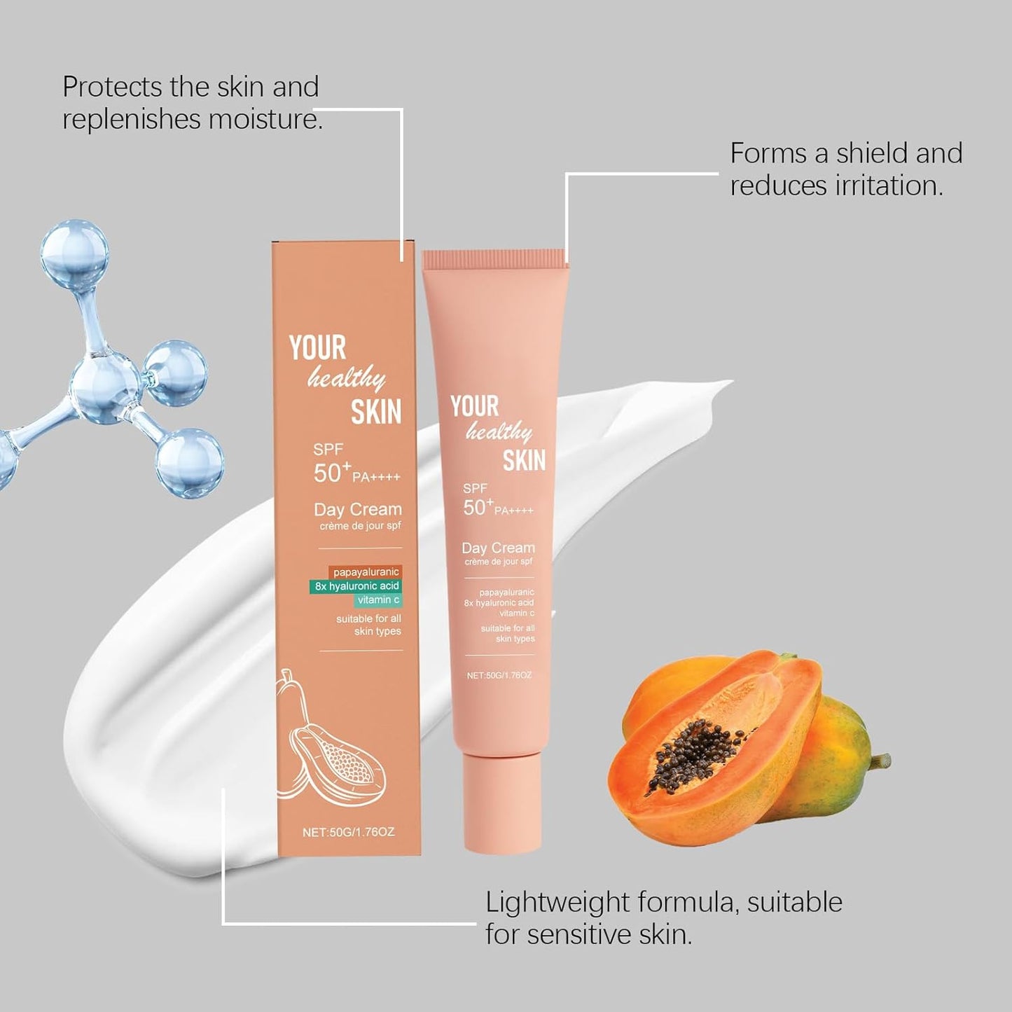 Skiennix Lightweight Moisturizing Cream - Breathable Hydrating Sunscreen SPF 50 | 1.76 oz Daily Skin Protection