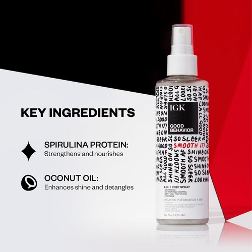 IGK Good Behavior Smoothing Frizz Fighters Set - 4-in-1 Prep Spray & Spirulina Protein Spray | Frizz Control & Heat Protection | Vegan & Cruelty-Free