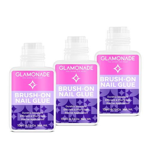 Glamonade Super Strong Nail Glue: Press on Nails, Acrylic Nails, Fake & False Nail Tips Glue - 10ml Brush on Professional Easy Long-Lasting Adhesive(10ml*3)