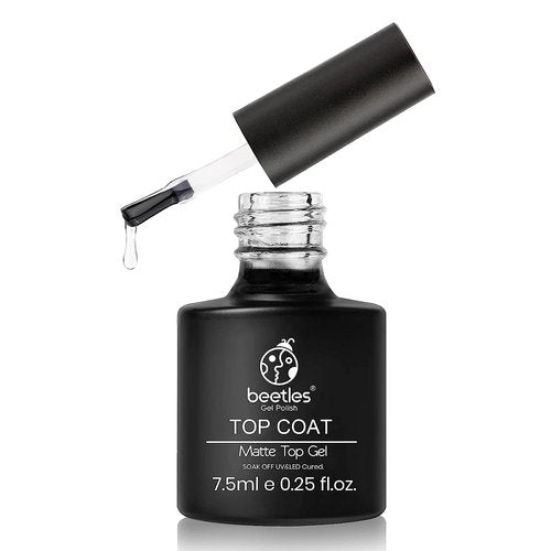 Beetles Matte Gel Top Coat for Gel Nail Polish, 7.5ML Chrome Proof Matte Top Coat No Wipe Powder-Resist Matte Finish for Detail Chrome Nail Powder Painting Long Lasting UV Nail Art