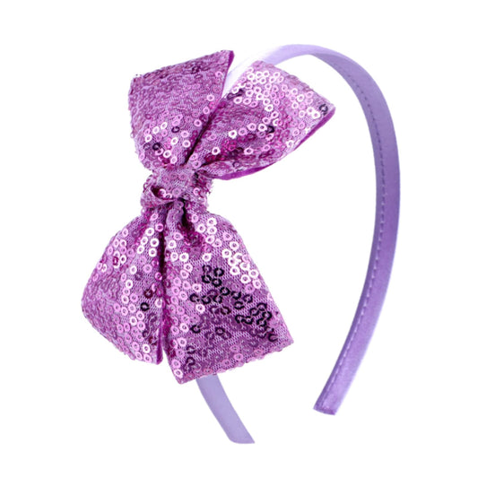 Kiszu Sparkly Sequin Hair Bow Headband for Girls, Kids, and Toddlers - Fashion Cute Boutique Style Hair Accessory - 1 Piece (Light Purple)