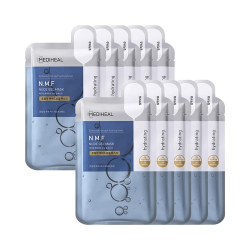 Mediheal NMF Nude Gel Mask - 10 Pack Moisturizing Hydrogel Sheets for Cooling Hydration
