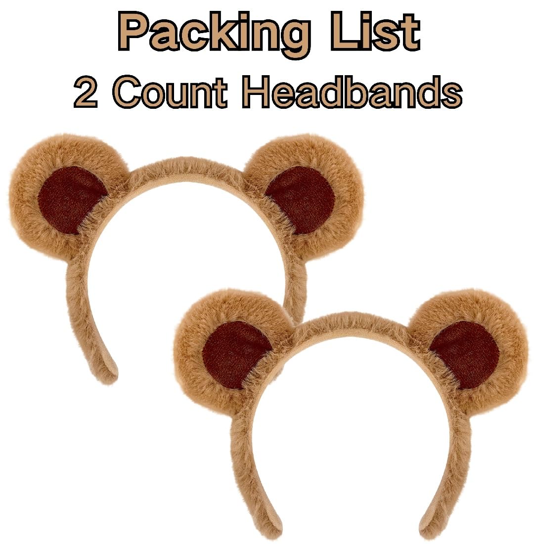 DaliDali Bear Ears Headband, Bear Costume for Halloween Festival Cosplay Party, Bear Headband Hairband for Makeup Face Washing, One Size Fits All(Brown 2Pack)