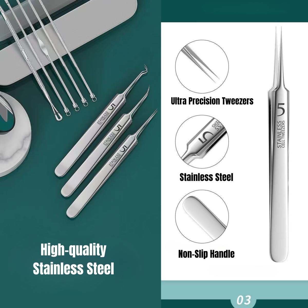 xwxwseui Usiveinborn Blackhead Remover Upgraded, Usiveinborn Blackhead Tweezers, Professional Upgraded Facial Blackhead Remover Tweezers, Blackhead Remover Tools Sets (A5-Rose-Gold-4pcs)