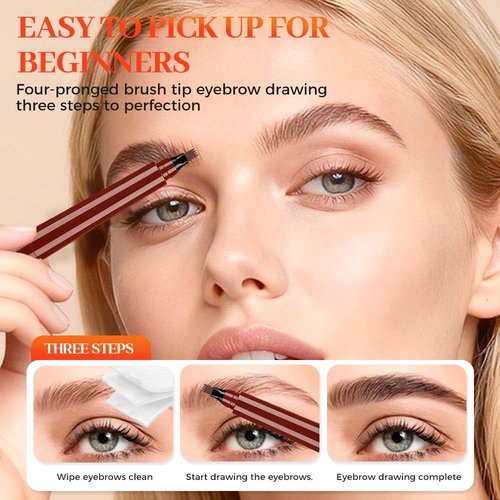 2Pcs Eyebrow Pencil, Upgrade 3D Magic Eyebrow Tattoo Pencils 4 Tip Eye Brow Pen, Long-Lasting Fine Stroke Microblade Eyebrow Pencil for Makeup Last All Day (Dark Brown)