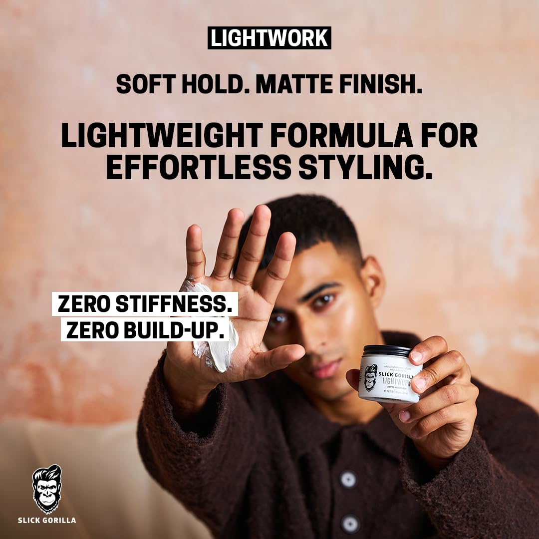 Slick Gorilla Lightwork Matte Hair Clay - Flexible Hold & Natural Texture | 2.5 oz Water-Based Grooming Clay