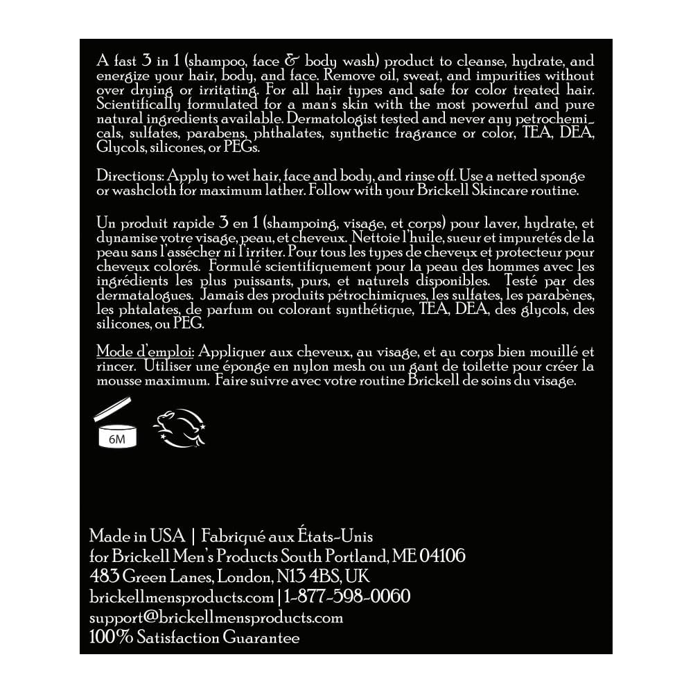Brickell Men's 3-in-1 Body Wash Gel - Natural & Organic Spicy Citrus Scent, 16 Ounce