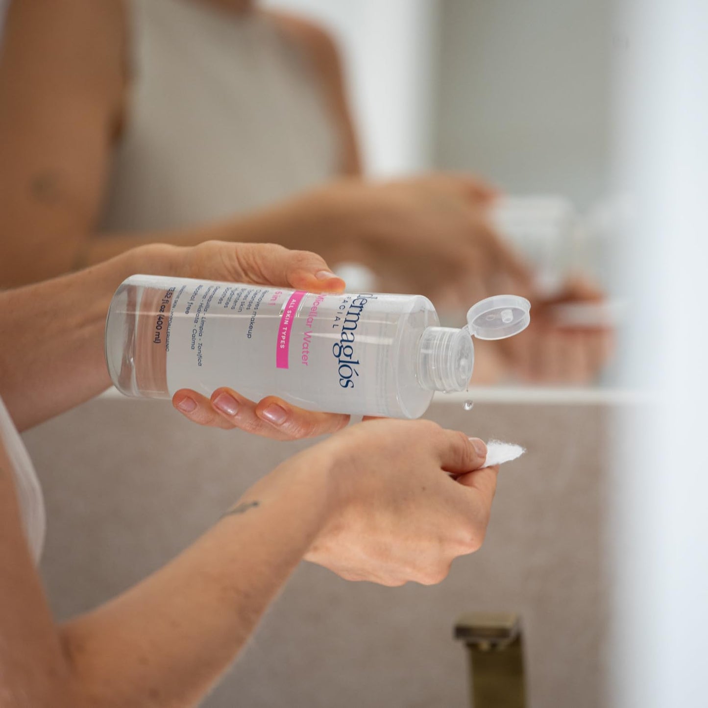 Dermaglos Micellar Water - All-In-One Hydrating Facial Cleanser & Makeup Remover | 13.52 Fl Oz, Alcohol-Free, Soothing Formula