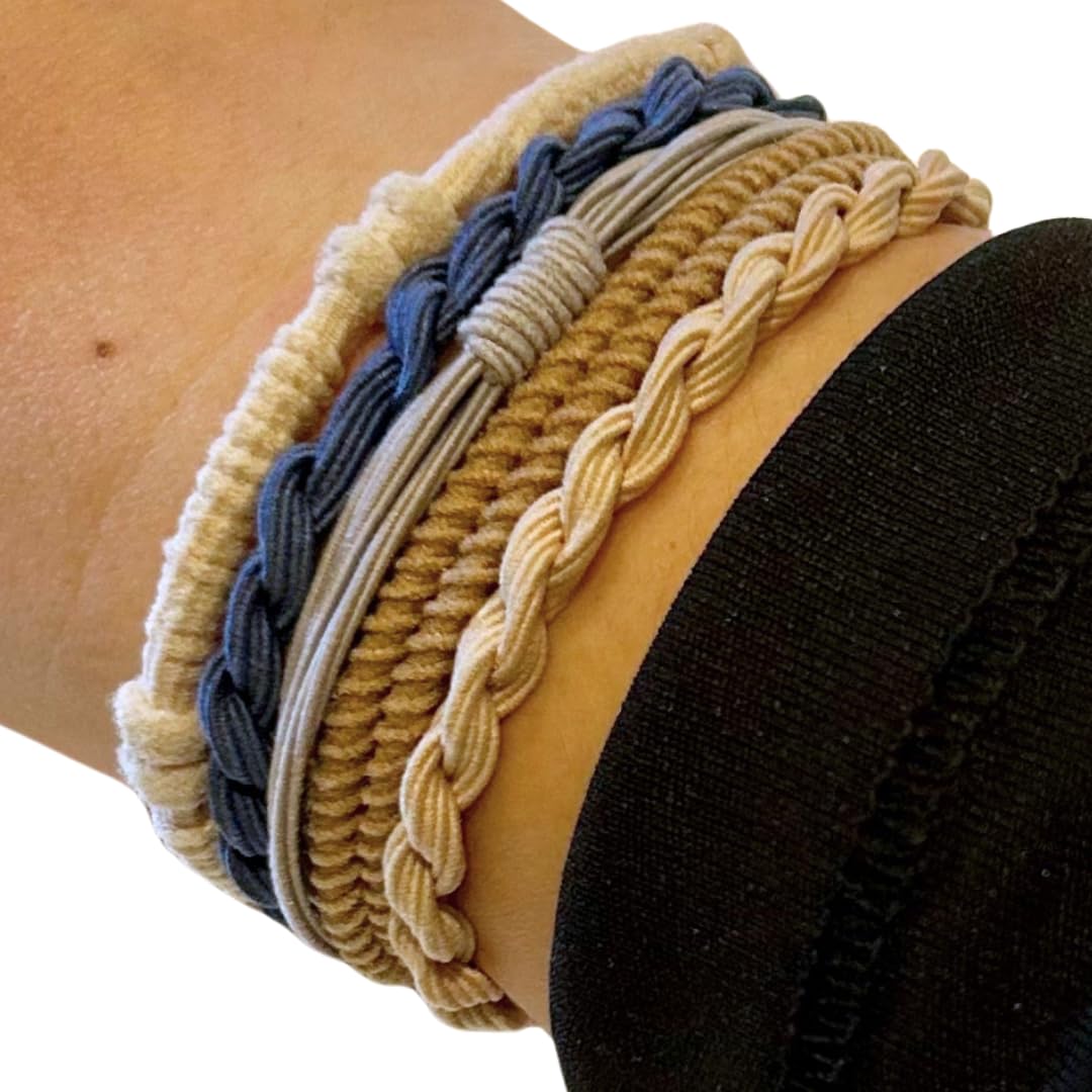 Whoopsie Hair Ties Beige Boho Bracelets: Dual-Use Elastic Hair Bands for Ponytails, Thin and Thick Hair