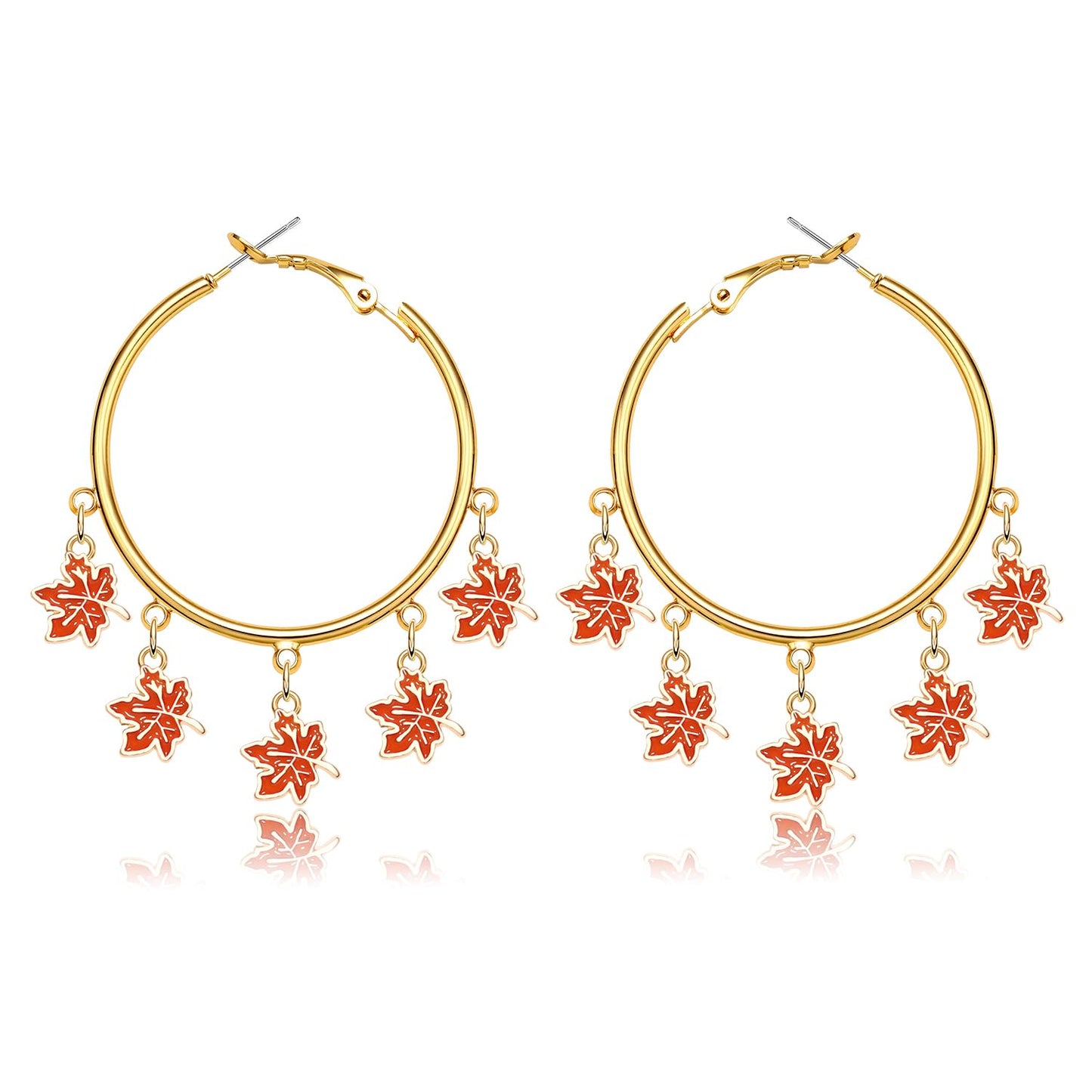 Thanksgiving Earrings for Women Cute Turkey Pumpkin Earrings Fall Maple Leaf Squirrel Corn Earrings Statement Festive Hoop Earrings Turkey Day Accessory Jewelry Gifts (Maple Leaf)