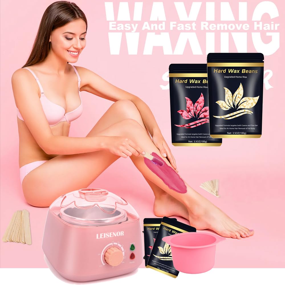 Waxing Kit for Women Men Digital Wax Warmer Hard Wax Kit with 400g Wax Beans for Full Body Brazilian Bikini Armpit Hair Removal Pink