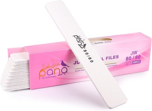 PANA Jumbo Size Professional Double-Sided Nail Files - 80/80 Grit White Emery Boards | 10-Pack