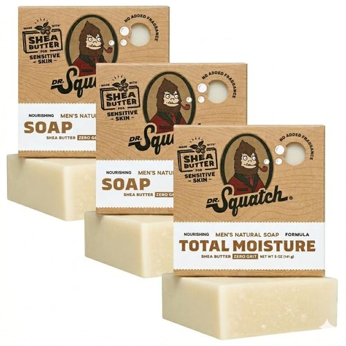 Dr. Squatch Total Moisture Bar Soap - Natural, Fragrance-Free, Plant-Based | 5oz (3-Pack) for Sensitive Skin