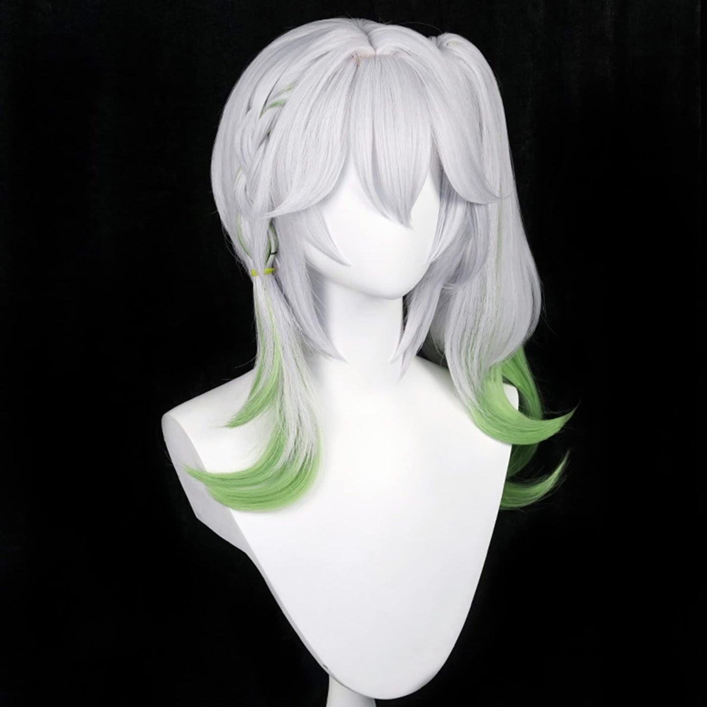 Genshin Impact Cosplay Wig for Nahida Sumeru Anime Wigs Long Wavy Grey and Green Gradient Hair Synthetic Fabric with Free Wig Cap for Comic Con, Cosplay Show, Halloween