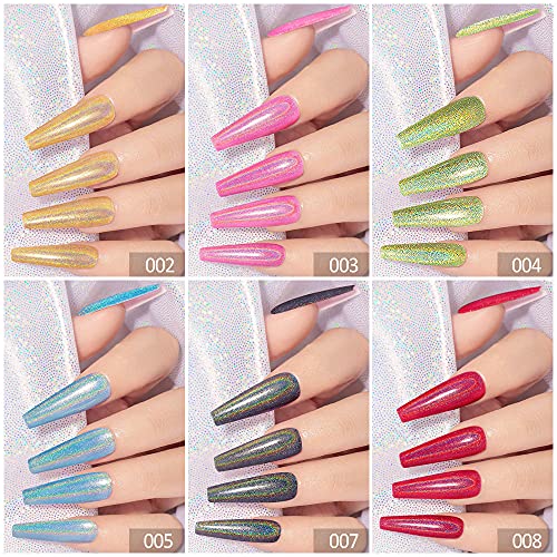 MIZHSE Holographic Gel Nail Polish, Chrome Gel Nail Polish, Galaxy Glossy Chameleon Nail Lacquer Glitter Gel Polish Set, Sparkle Laser Gel Polish Nail Art Salon at Home Gift Set for girl women