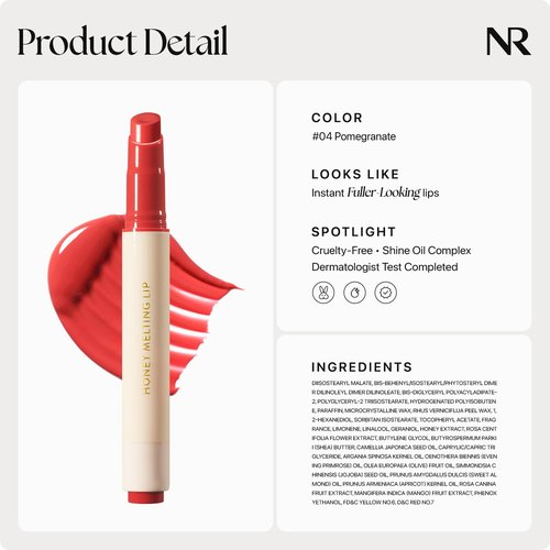 Nature Republic HONEY MELTING LIP (04 POMEGRANATE) SOFT LIP STICK, Hydrating Gloss, Moisturizing balms, Sheer tint, Shine & Glowy Finish, korean make up