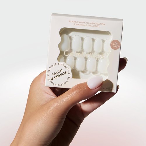 Celebritips Press On Nails - Salon U-ltimate™ | Sheer Milk, Extra Short Round | 32 Nails Kit with Glue & Sticky Tabs