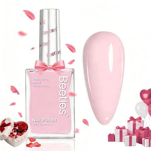 Beetles Light Pink Nail Polish - Cloudy Rose, Pastel Baby Pink Nail Polish Quick Dry, Long-Lasting Pastle Nails, Fingernail Art Effect Gift for Her - 0.51Fl Oz/15ML
