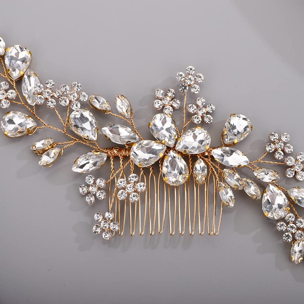 BERYUAN Teardrop Flower Crystal Hair Comb for Women Cute Crystal Comb for Bride GOLD