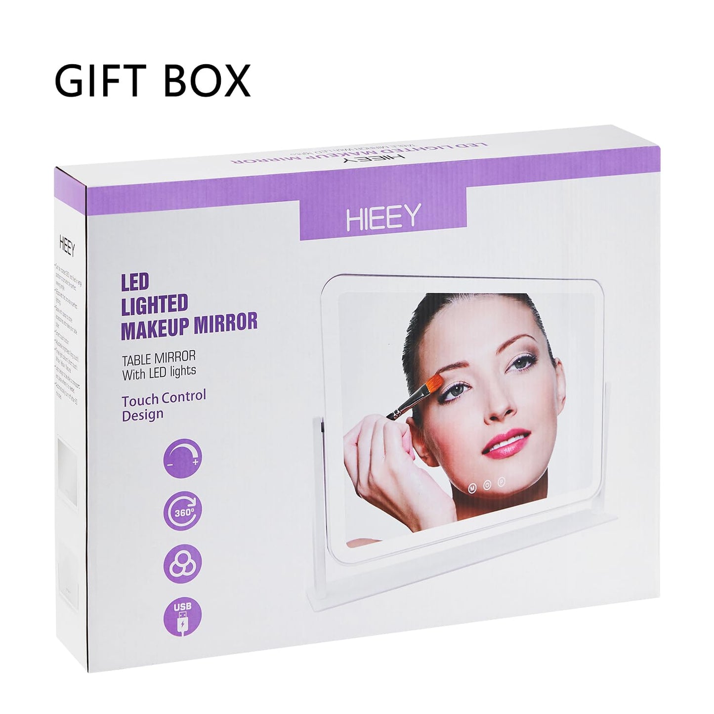 HIEEY Vanity Mirror with Lights, Lighted Makeup Mirror, Three Color Lighting Modes, and 5X Magnification Mirror, Smart Touch Control, 360°Rotation (17.4" x 13.5" White,Gift Box)