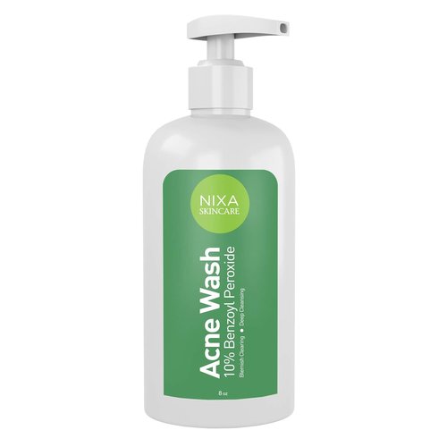 Nixa Skincare 10% Benzoyl Peroxide Wash | Acne Treatment Cleanser for Face & Body - 8oz, Non-Irritating Formula