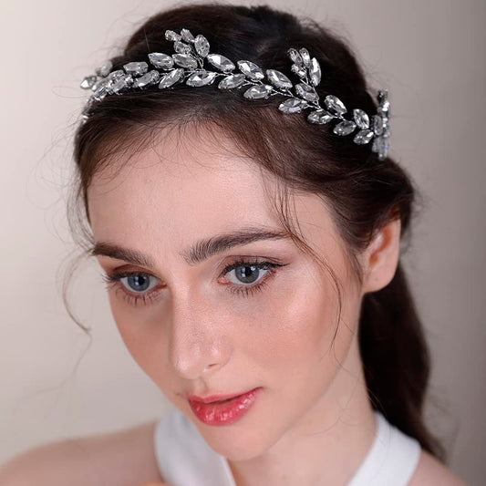 BERYUAN Headband Crystal Headband for Bride peacock blue Handmade Bridal Decorative Hair Comb Delicate Wedding Hair Accessories with Gorgeous