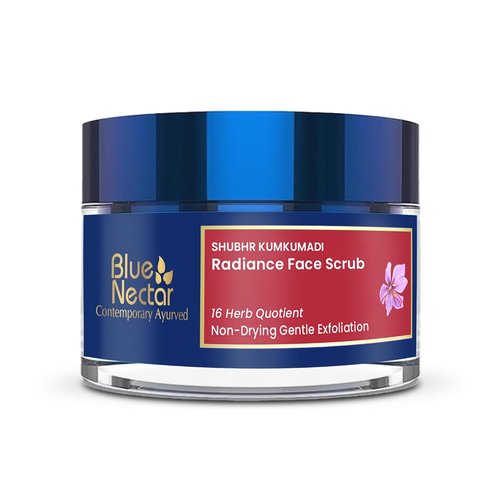 Blue Nectar Saffron Face Scrub - Gentle Ayurvedic Tan Remover for Glowing Skin | 1.7 Oz with 16 Herbs