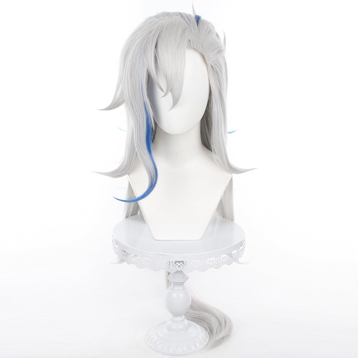 Neuvillette Wig Genshin Impact Fontaine Cosplay Wig Gray Mixed Blue long Ponytail hair with Free Wig Cap for Women Comic Con, Cosplay show, Halloween