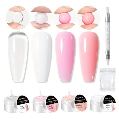 Solid Builder Gel for Nails, Non-Sticky Hand Hard Gel for Nails Nail Extension Gel Nail Art Salon Home Non-Sticky Hand (Set A)
