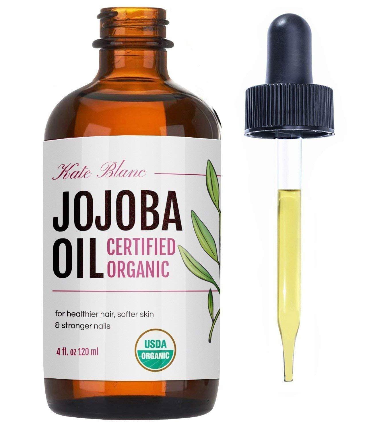 Kate Blanc Cosmetics Jojoba Oil for Hair Growth, Face & Skin. Gua Sha Oil for Face Massage and Dermaplaning (4oz, Organic, 100% Pure, Natural)