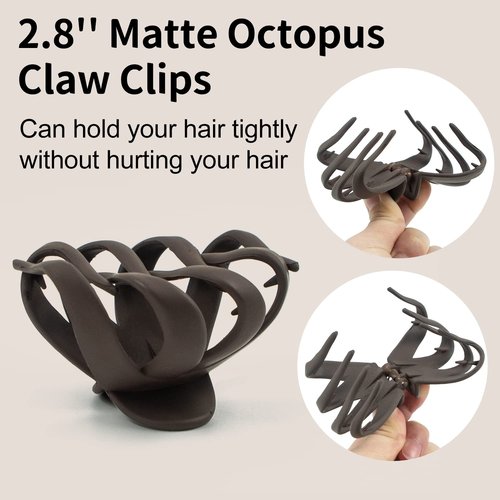 2.8 Inch Medium Octopus Hair Clips for Women, Matte Claw Clips for Thin Hair, Strong Hold Non-slip Spider Octopus Clip for Fine Hair Jaw Clips