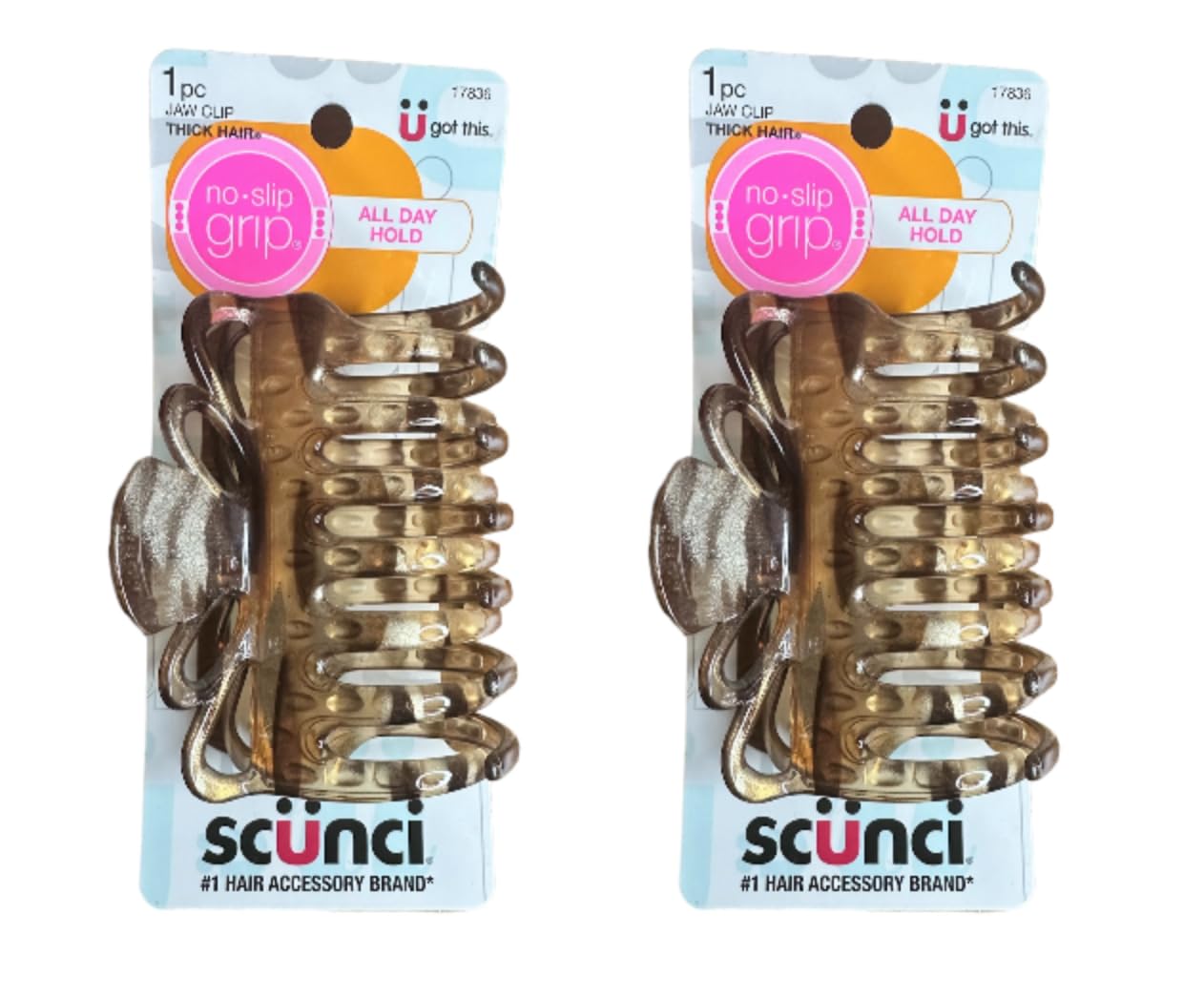 Scunci No-Slip Grip Jaw Clip For Thick Hair, Assorted Colors (Pack of 2)
