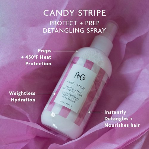 R+Co Candy Stripe Protect + Prep Detangling Spray | Instantly Detangles, Nourishes Hair, Prevents Breakage | Vegan + Cruelty-Free | 8.5 Fl Oz