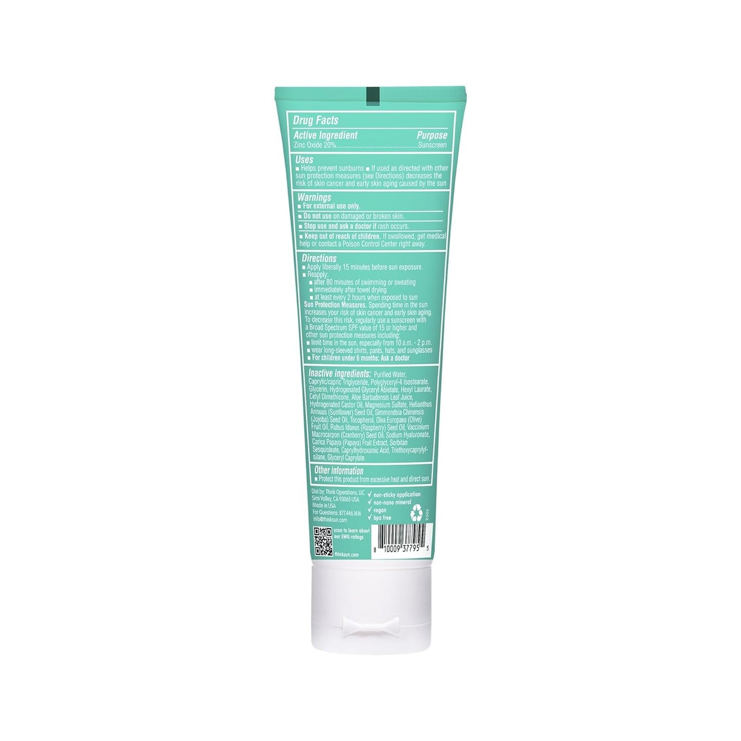 Thinkkids SPF 30 Mineral Sunscreen - Clear Zinc Oxide, Water-Resistant Protection for Kids, 3 fl oz
